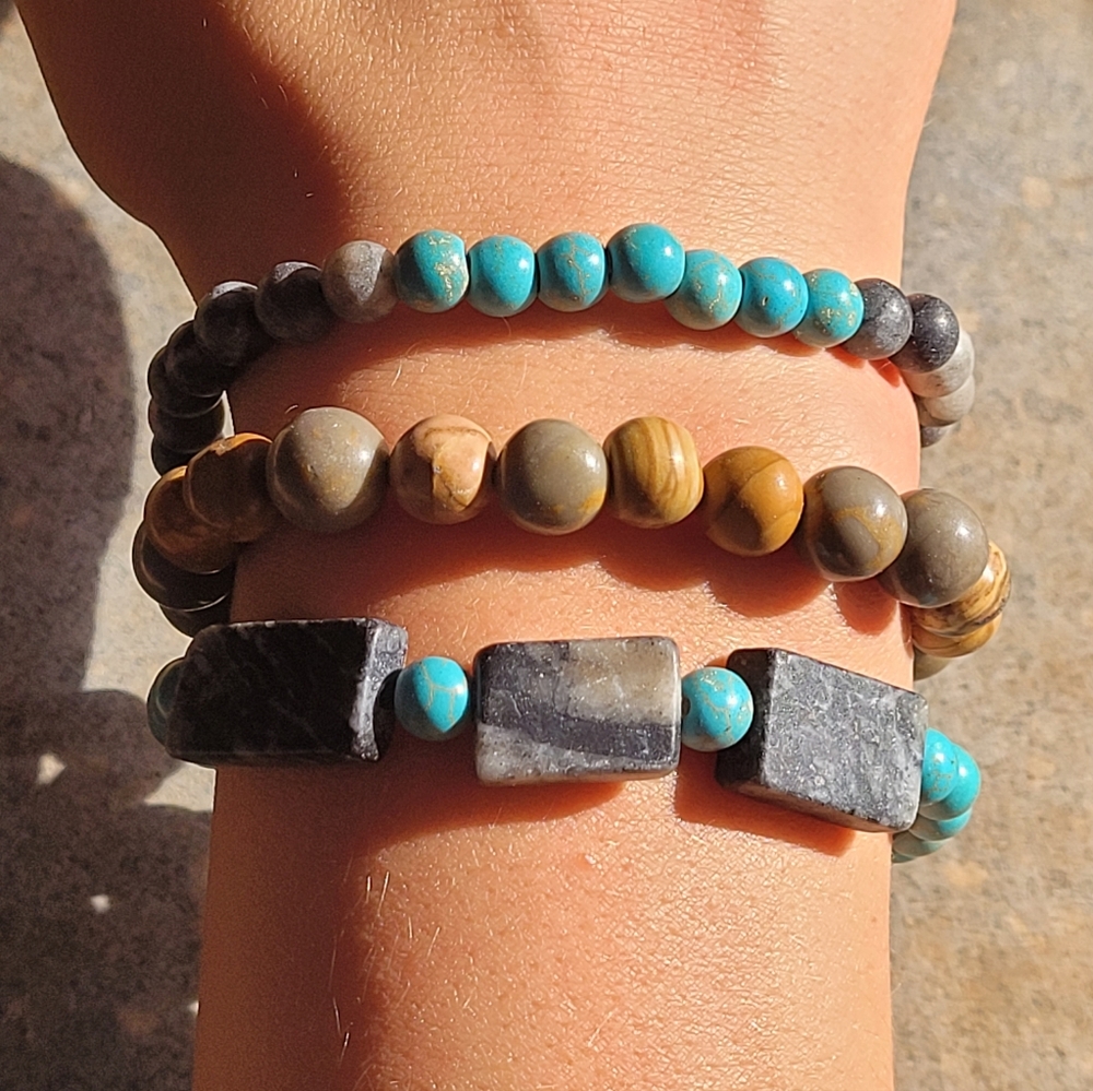 Jasper & Amazonite Stone Bead Handmade Bracelet
